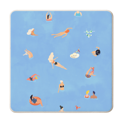 Summer Weekend in The Ocean Watercolor Swim Painting | Travel People Chic Eclectic Boho Fun - personalised beer coaster by Uma Prabhakar Gokhale
