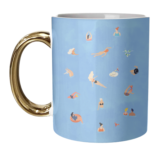 Summer Weekend in The Ocean Watercolor Swim Painting | Travel People Chic Eclectic Boho Fun - unique mug by Uma Prabhakar Gokhale