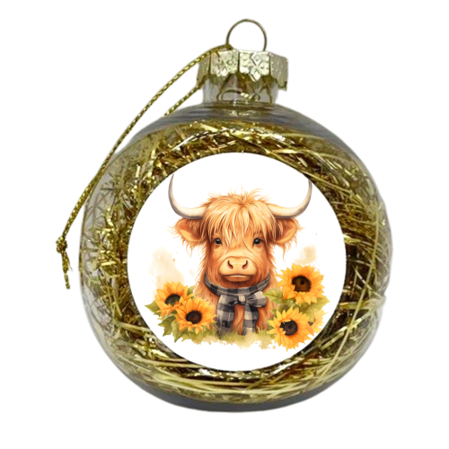 Sunflower HIghland cow - xmas bauble by haris kavalla