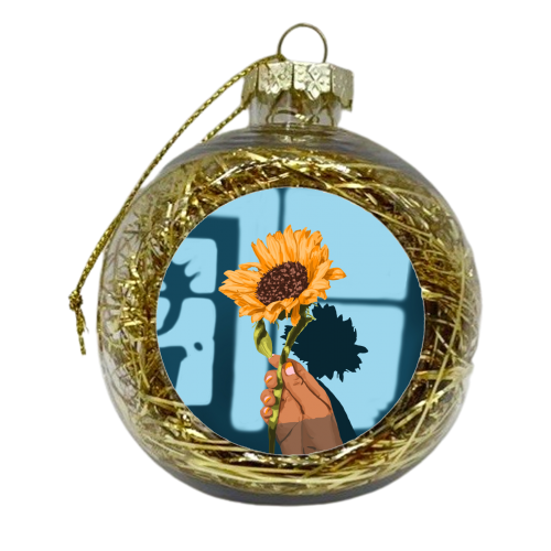 Sunflower Still Life | Flower Hand Painting | Sunny Day Shadow Hope Optimism Positivity Good Vibes - xmas bauble by Uma Prabhakar Gokhale
