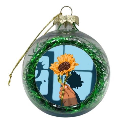 Sunflower Still Life | Flower Hand Painting | Sunny Day Shadow Hope Optimism Positivity Good Vibes - xmas bauble by Uma Prabhakar Gokhale