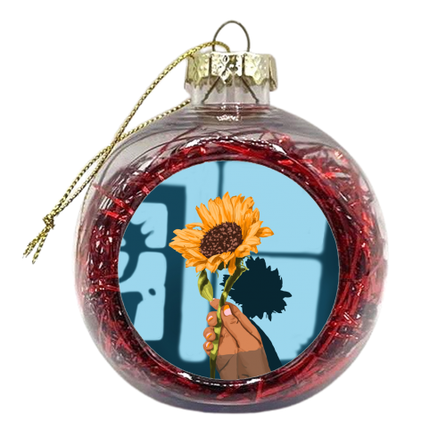 Sunflower Still Life | Flower Hand Painting | Sunny Day Shadow Hope Optimism Positivity Good Vibes - xmas bauble by Uma Prabhakar Gokhale