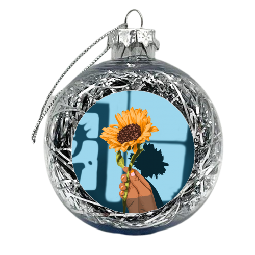 Sunflower Still Life | Flower Hand Painting | Sunny Day Shadow Hope Optimism Positivity Good Vibes - xmas bauble by Uma Prabhakar Gokhale