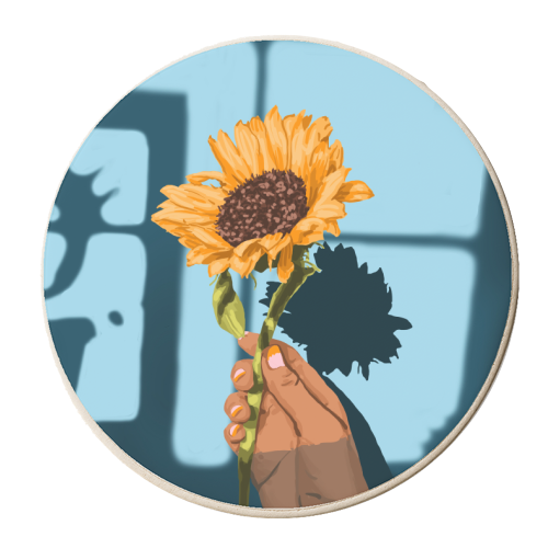Sunflower Still Life | Flower Hand Painting | Sunny Day Shadow Hope Optimism Positivity Good Vibes - personalised beer coaster by Uma Prabhakar Gokhale