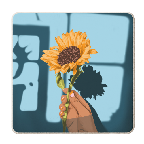 Sunflower Still Life | Flower Hand Painting | Sunny Day Shadow Hope Optimism Positivity Good Vibes - personalised beer coaster by Uma Prabhakar Gokhale