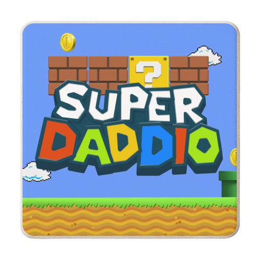 Super daddio gamer print - personalised beer coaster by The Girl Next Draw