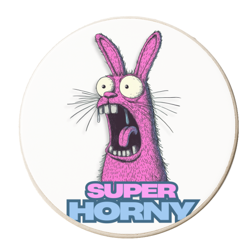 Super Horny Rabbit - personalised beer coaster by DejaReve
