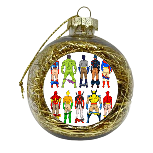 Superhero Butts - xmas bauble by Notsniw Art