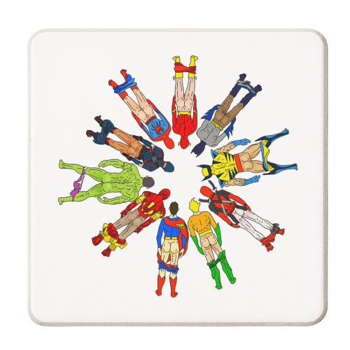 Superhero Butts - personalised beer coaster by Notsniw Art