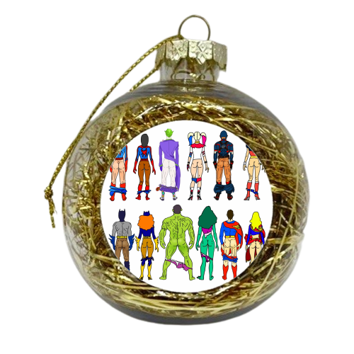 Superhero Power Couple Butts - xmas bauble by Notsniw Art
