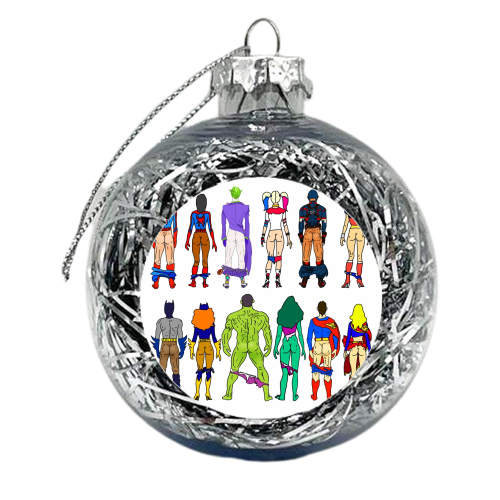 Superhero Power Couple Butts - xmas bauble by Notsniw Art