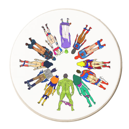 Superhero Power Couple Butts - personalised beer coaster by Notsniw Art