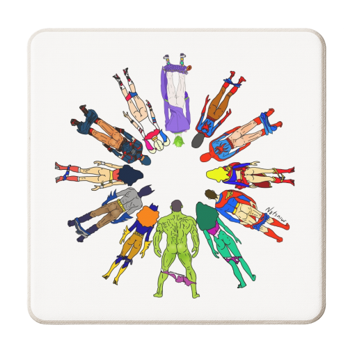 Superhero Power Couple Butts - personalised beer coaster by Notsniw Art