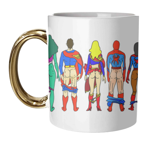 Superhero Power Couple Butts - unique mug by Notsniw Art