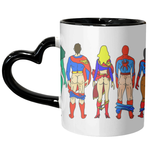 Superhero Power Couple Butts - unique mug by Notsniw Art