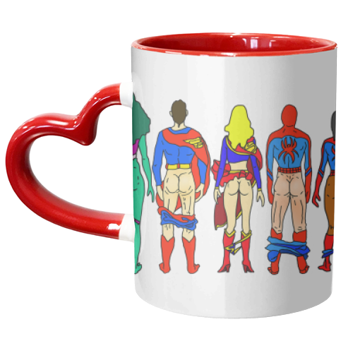 Superhero Power Couple Butts - unique mug by Notsniw Art
