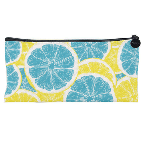 Surreal Blue Lemons and Sicilian Yellow Lemons - flat pencil case by Art Heart Home and Fashion
