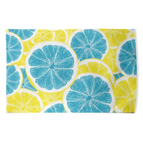 Surreal Blue Lemons and Sicilian Yellow Lemons - funny tea towel by Art Heart Home and Fashion