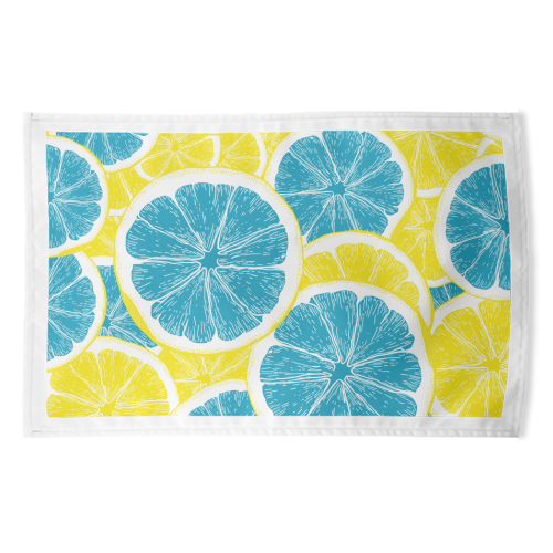 Surreal Blue Lemons and Sicilian Yellow Lemons - funny tea towel by Art Heart Home and Fashion