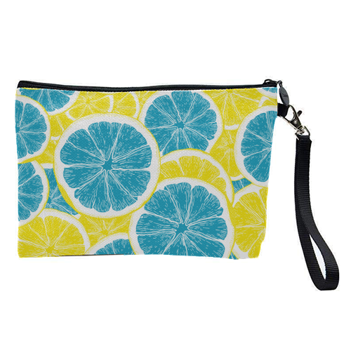Surreal Blue Lemons and Sicilian Yellow Lemons - pretty makeup bag by Art Heart Home and Fashion