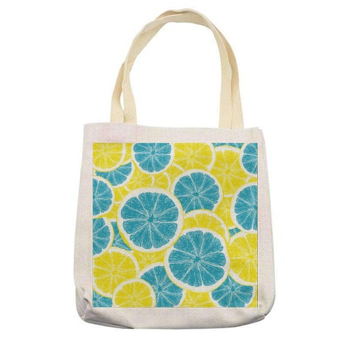 Surreal Blue Lemons and Sicilian Yellow Lemons - printed canvas tote bag by Art Heart Home and Fashion