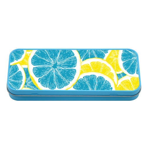 Surreal Blue Lemons and Sicilian Yellow Lemons - tin pencil case by Art Heart Home and Fashion