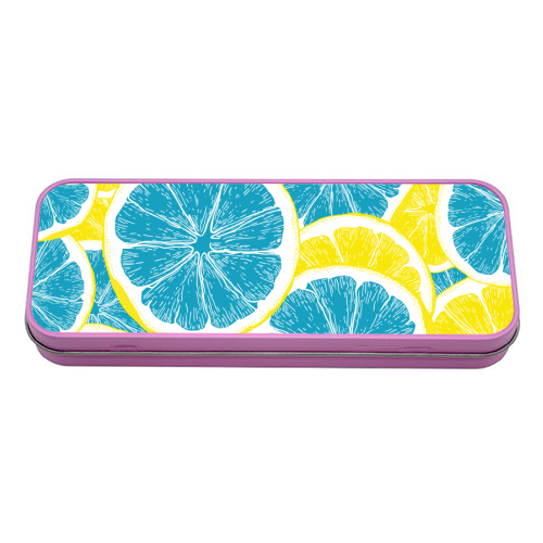 Surreal Blue Lemons and Sicilian Yellow Lemons - tin pencil case by Art Heart Home and Fashion