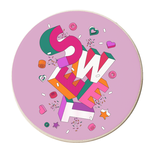 SWEET - 3D Typography in Pink - personalised beer coaster by Ania Wieclaw