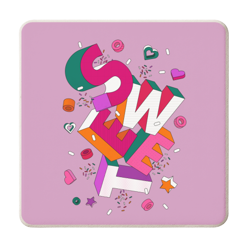 SWEET - 3D Typography in Pink - personalised beer coaster by Ania Wieclaw