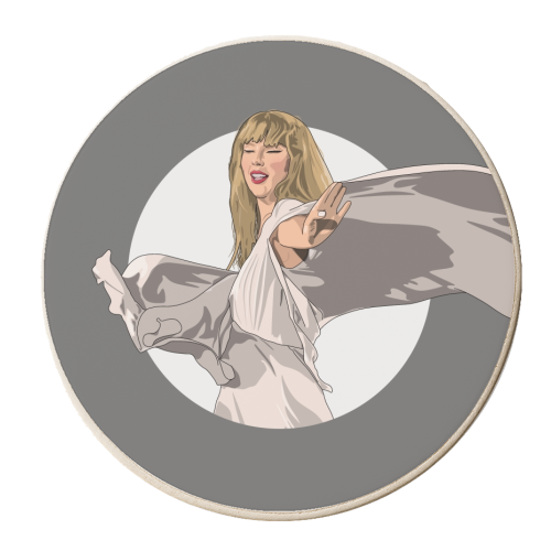 Swift folklore Era illustration grey - personalised beer coaster by The Girl Next Draw