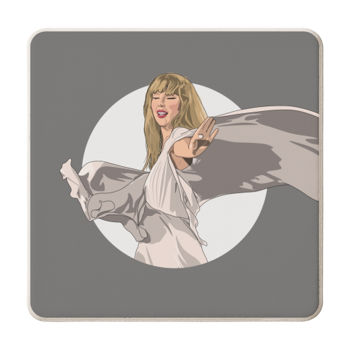 Swift folklore Era illustration grey - personalised beer coaster by The Girl Next Draw