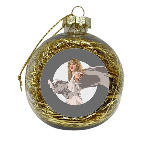 Swift folklore Era illustration grey - xmas bauble by The Girl Next Draw