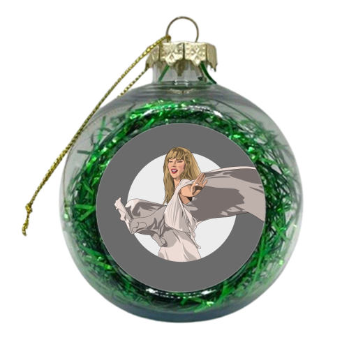 Swift folklore Era illustration grey - xmas bauble by The Girl Next Draw