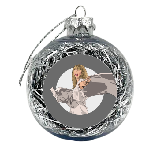 Swift folklore Era illustration grey - xmas bauble by The Girl Next Draw