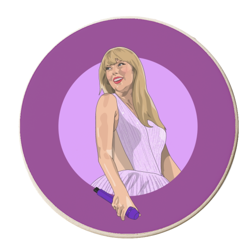 Swift speak now Era illustration purple - personalised beer coaster by The Girl Next Draw