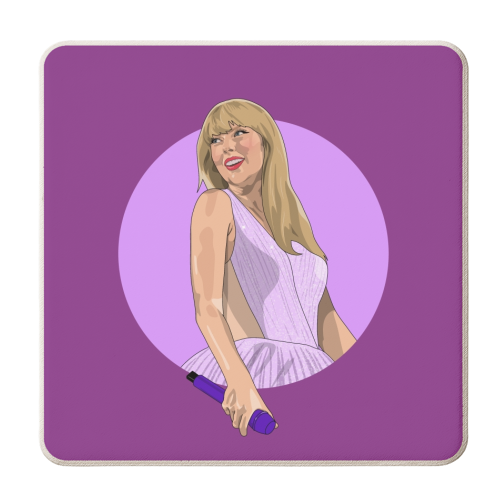 Swift speak now Era illustration purple - personalised beer coaster by The Girl Next Draw