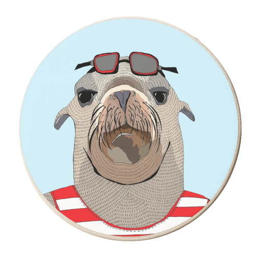 Swimming SeaLion - personalised beer coaster by Casey Rogers
