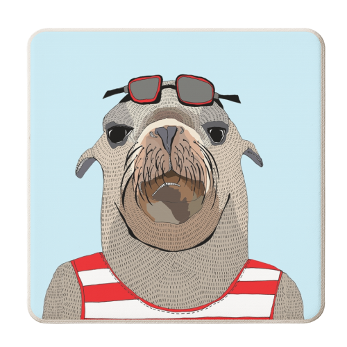 Swimming SeaLion - personalised beer coaster by Casey Rogers