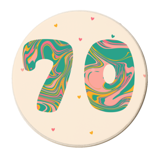 Swirly 70 Marbled Design - personalised beer coaster by Lisa Wardle