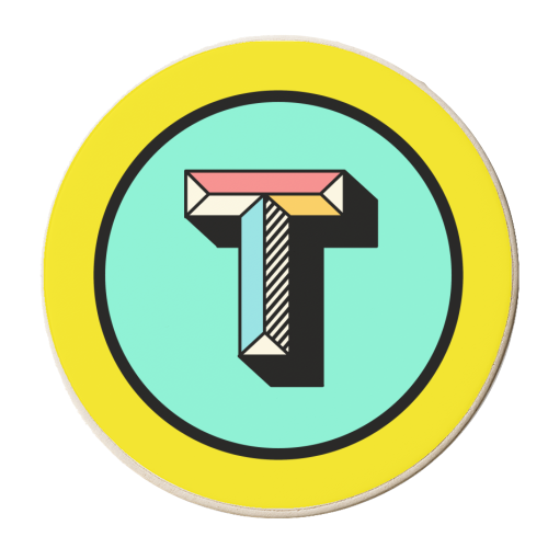 T - Bold Colourful Initial Design - personalised beer coaster by AbiGoLucky