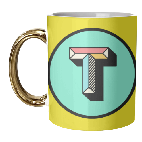 T - Bold Colourful Initial Design - unique mug by AbiGoLucky
