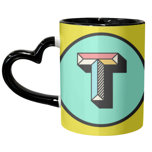T - Bold Colourful Initial Design - unique mug by AbiGoLucky