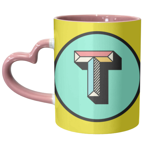 T - Bold Colourful Initial Design - unique mug by AbiGoLucky