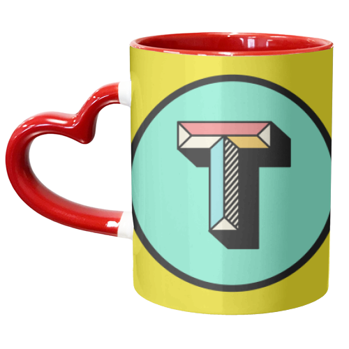 T - Bold Colourful Initial Design - unique mug by AbiGoLucky