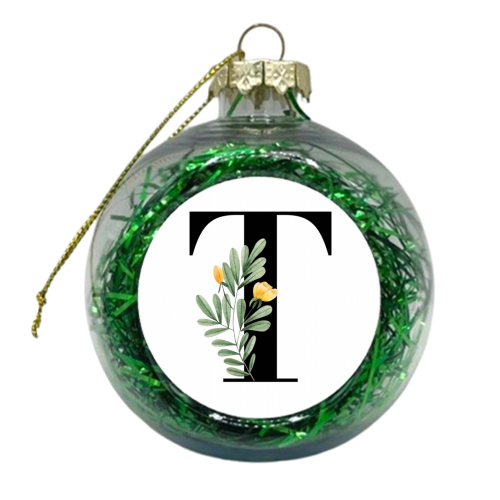 T Floral Letter Initial - xmas bauble by Toni Scott