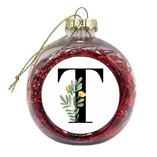 T Floral Letter Initial - xmas bauble by Toni Scott
