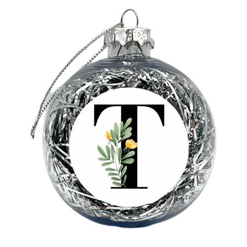 T Floral Letter Initial - xmas bauble by Toni Scott