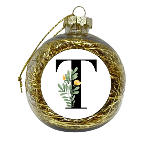 T Floral Letter Initial - xmas bauble by Toni Scott