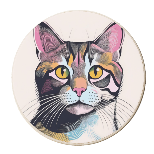Tabby Cat Head & Shoulders Portrait Illustration - personalised beer coaster by Adam Regester