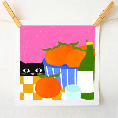 Table and Oranges Cat - A1 - A4 art print by The Paper Tail